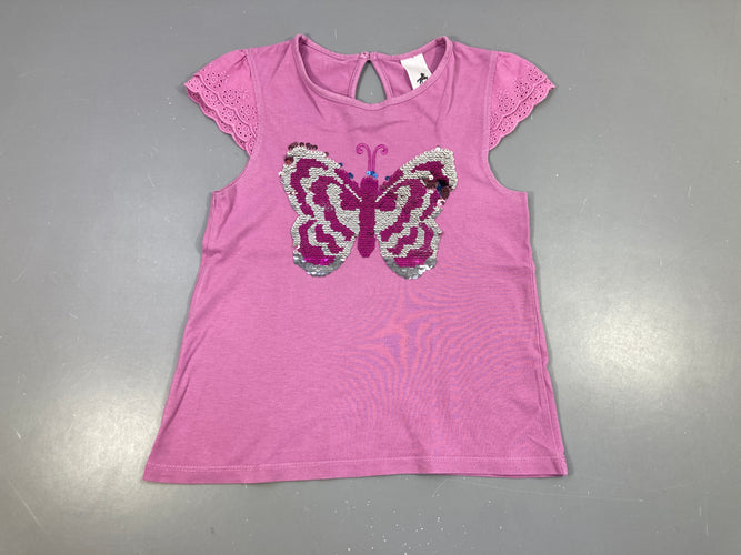 T-shirt m.c mauve papilon sequins réversibles, moins cher chez Petit Kiwi