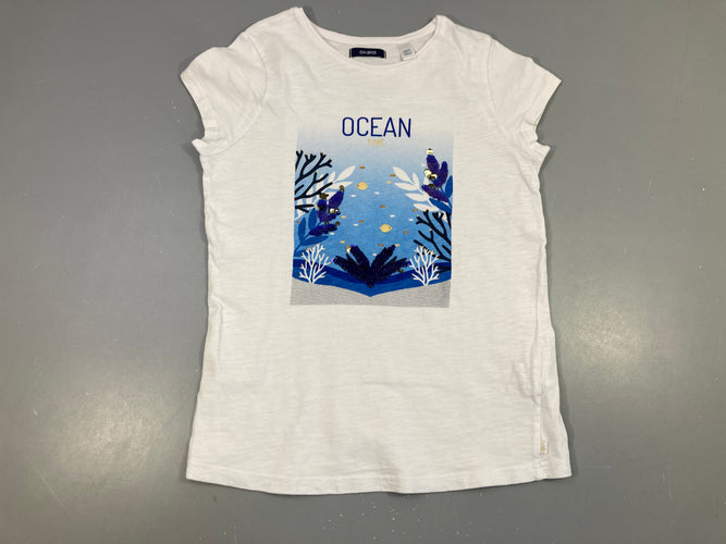 T-shirt m.c blanc flammé Océan sequins, moins cher chez Petit Kiwi