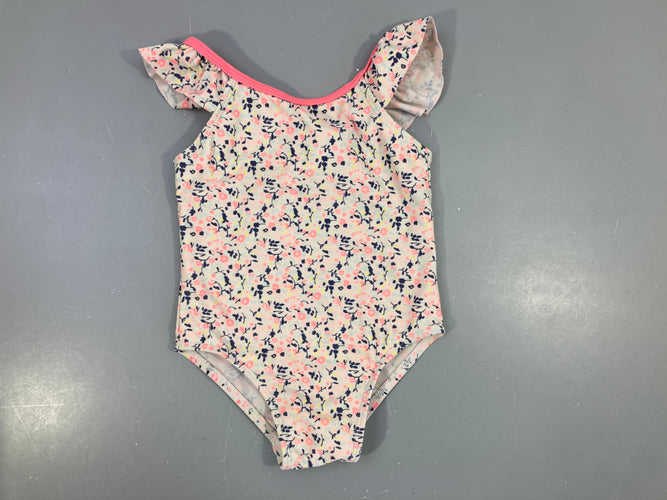 Maillot blanc fleuri corail-bleu, moins cher chez Petit Kiwi