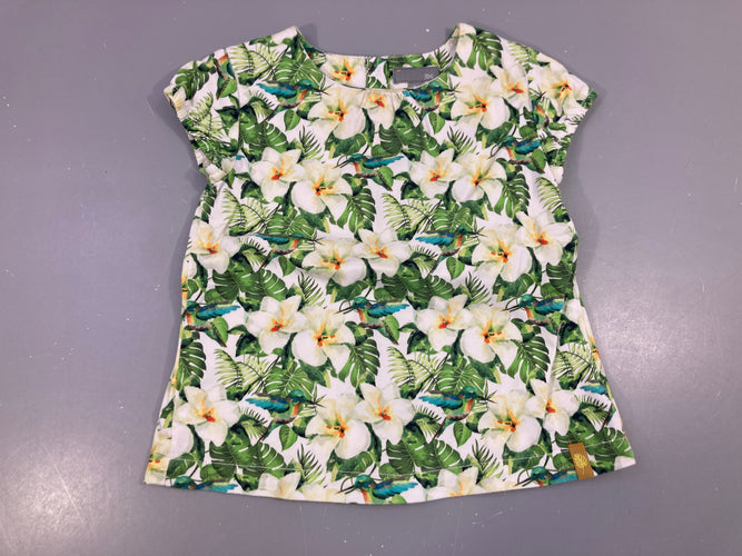 Blouse m.c blanc cassé feuillage vert & fleurs, moins cher chez Petit Kiwi