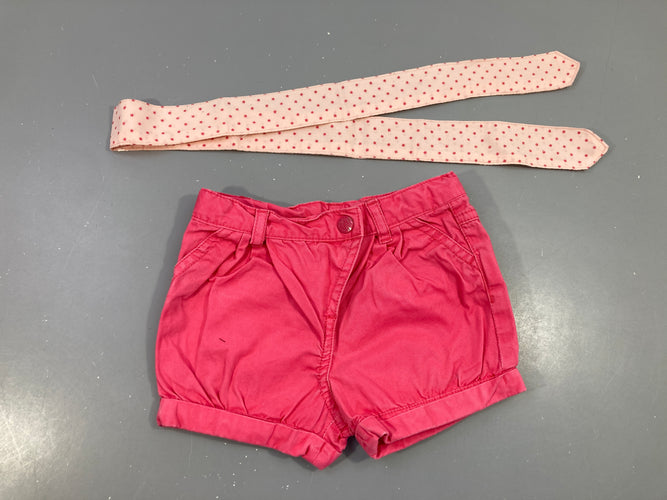 Short à revers coton rose + Ceinture textile Légèrement délavé, moins cher chez Petit Kiwi