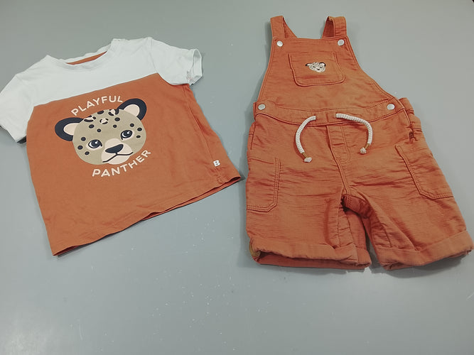 Ensemble Salopette  terracotta (3a) + T-shirt m.c assorti panthère (2 ans), moins cher chez Petit Kiwi