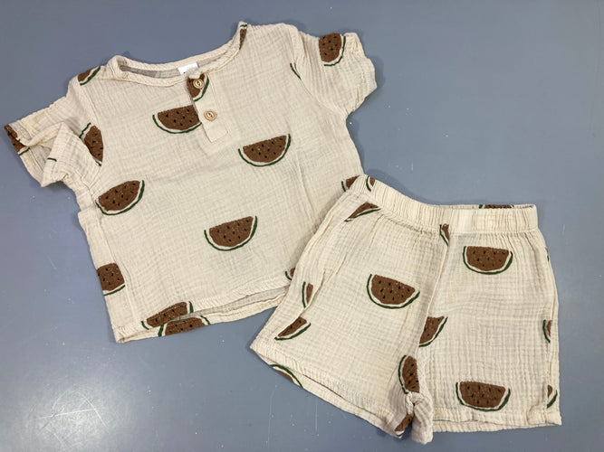 T-shirt m.c tetra + Short beige pastèques brunes, moins cher chez Petit Kiwi