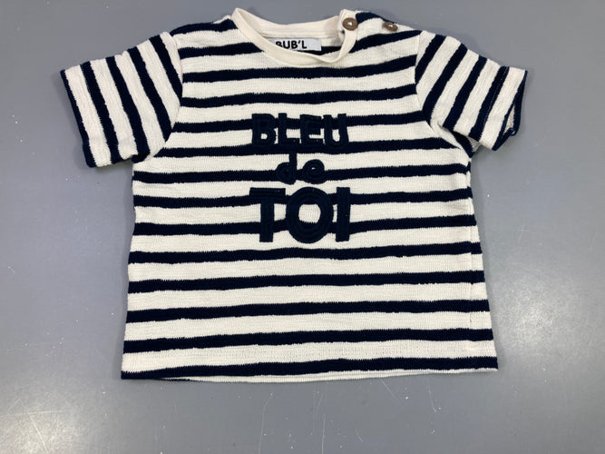 T-shirt m.c épais beige rayé bleu foncé Bleu de toi, moins cher chez Petit Kiwi