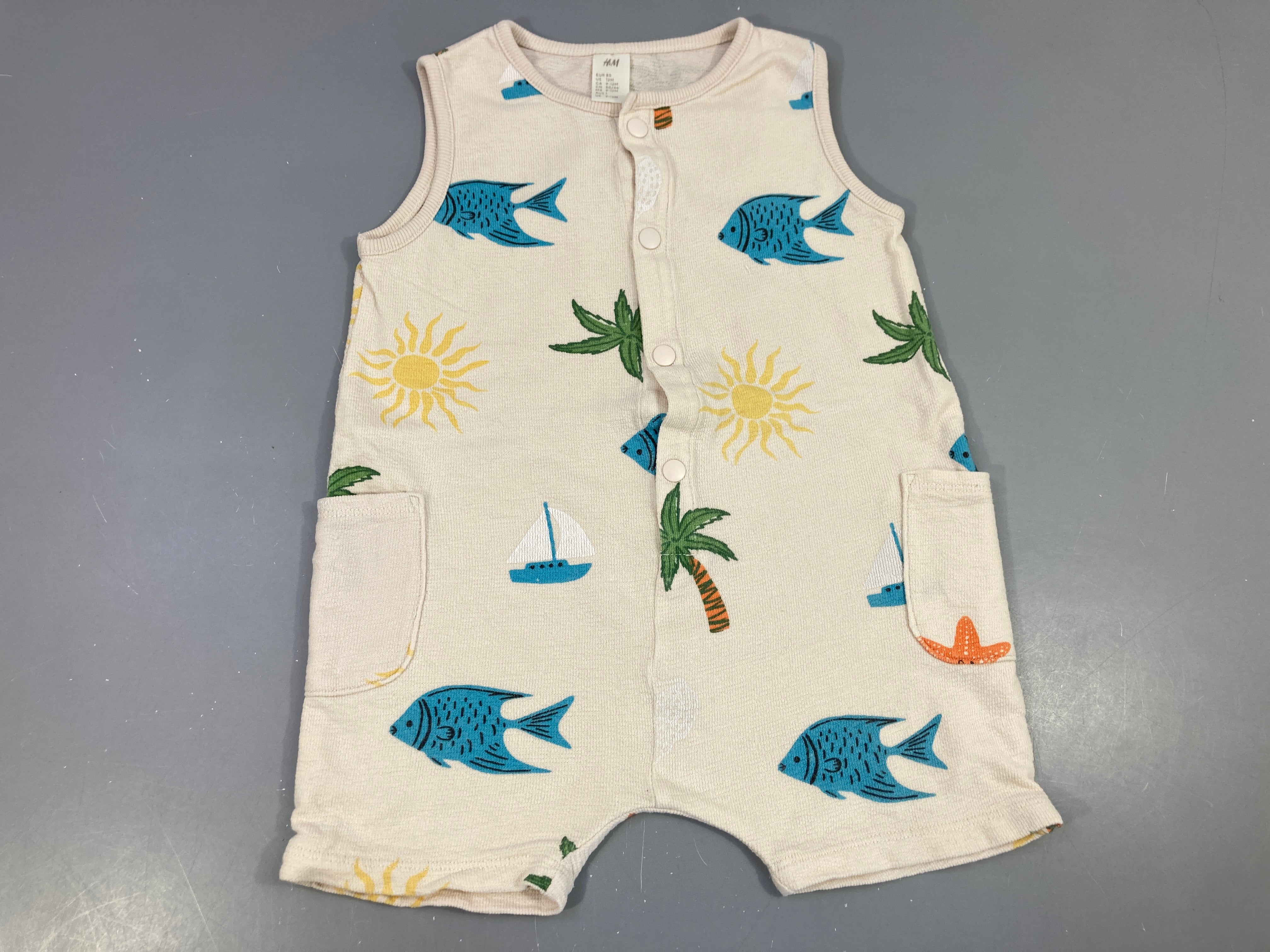 Combishort texturée écru poissons
