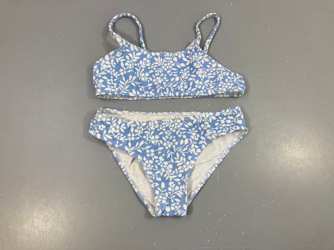 Bikini texturé bleu clair fleurs blanches, moins cher chez Petit Kiwi