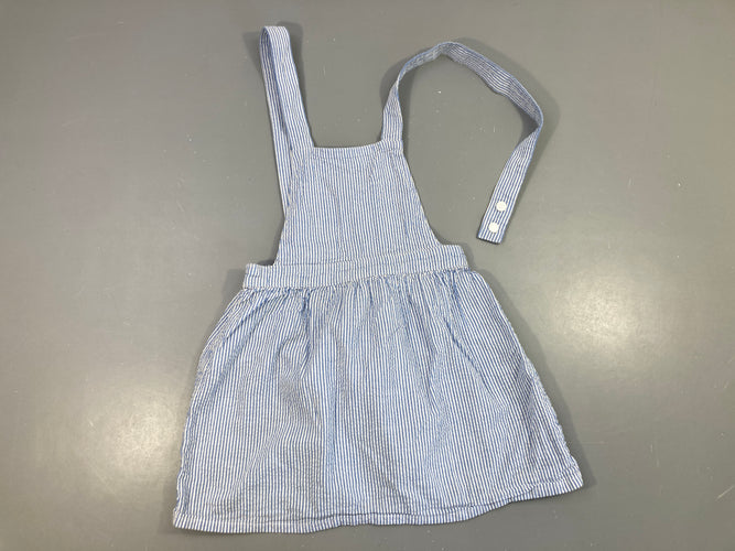 Robe salopette légère blanche lignée bleu, moins cher chez Petit Kiwi