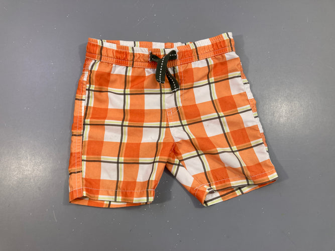 Maillot short de bain à carreaux blanc/orange, moins cher chez Petit Kiwi