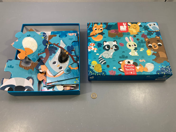 Puzzle tactile forêt 20 pcs, animaux, boîte bleue !Certaines piècesusées et ou tachées manque le plan, moins cher chez Petit Kiwi