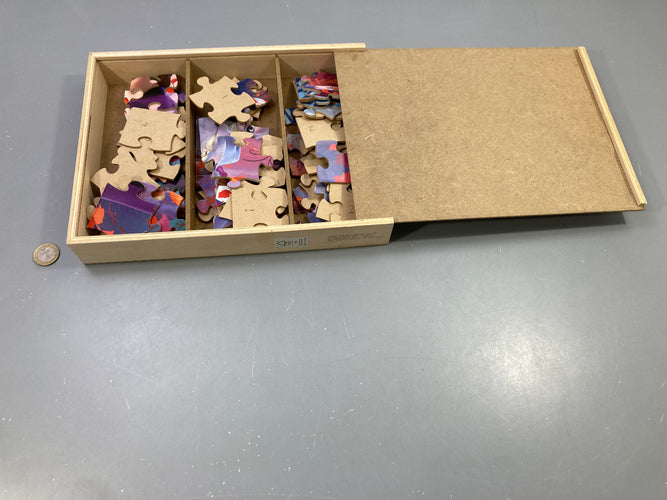 Lot 3 puzzles bois La Reine des Neiges 2, boîte bois à couvercle coulissant Complet, moins cher chez Petit Kiwi