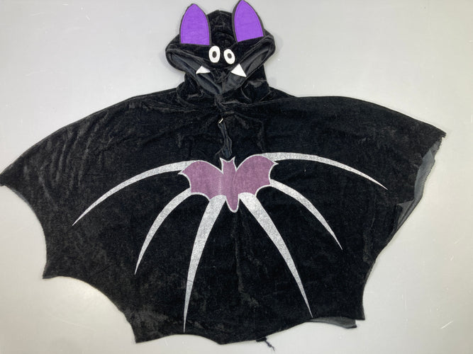 Déguisement cape chauve-souris velours noire, capuche oreilles violettes, motif argenté, moins cher chez Petit Kiwi