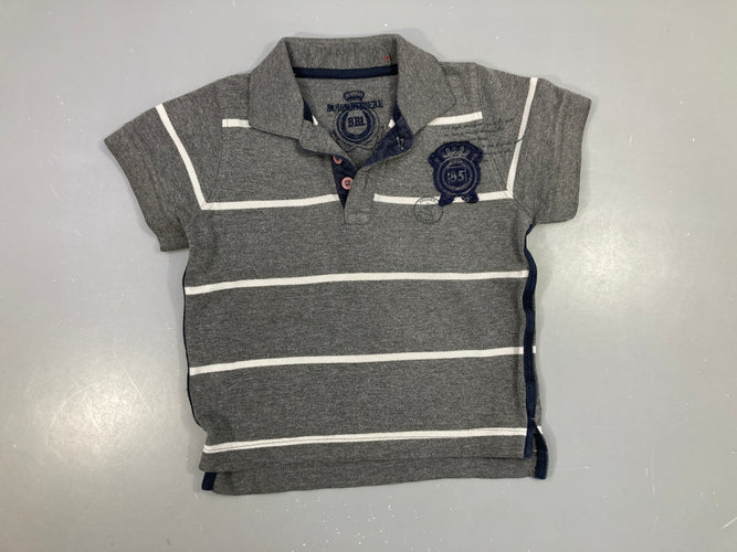 Polo m.c gris chiné rayé blanc blason,BBL, moins cher chez Petit Kiwi