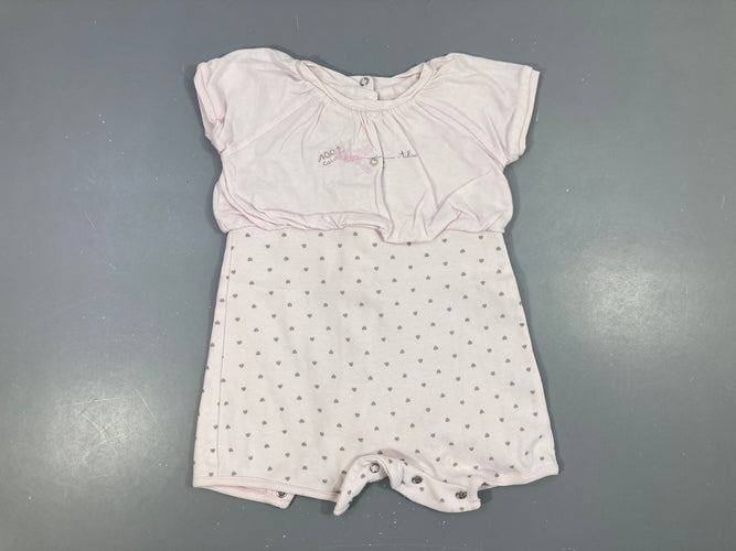 Combishort rose très pâle coeurs gris, moins cher chez Petit Kiwi