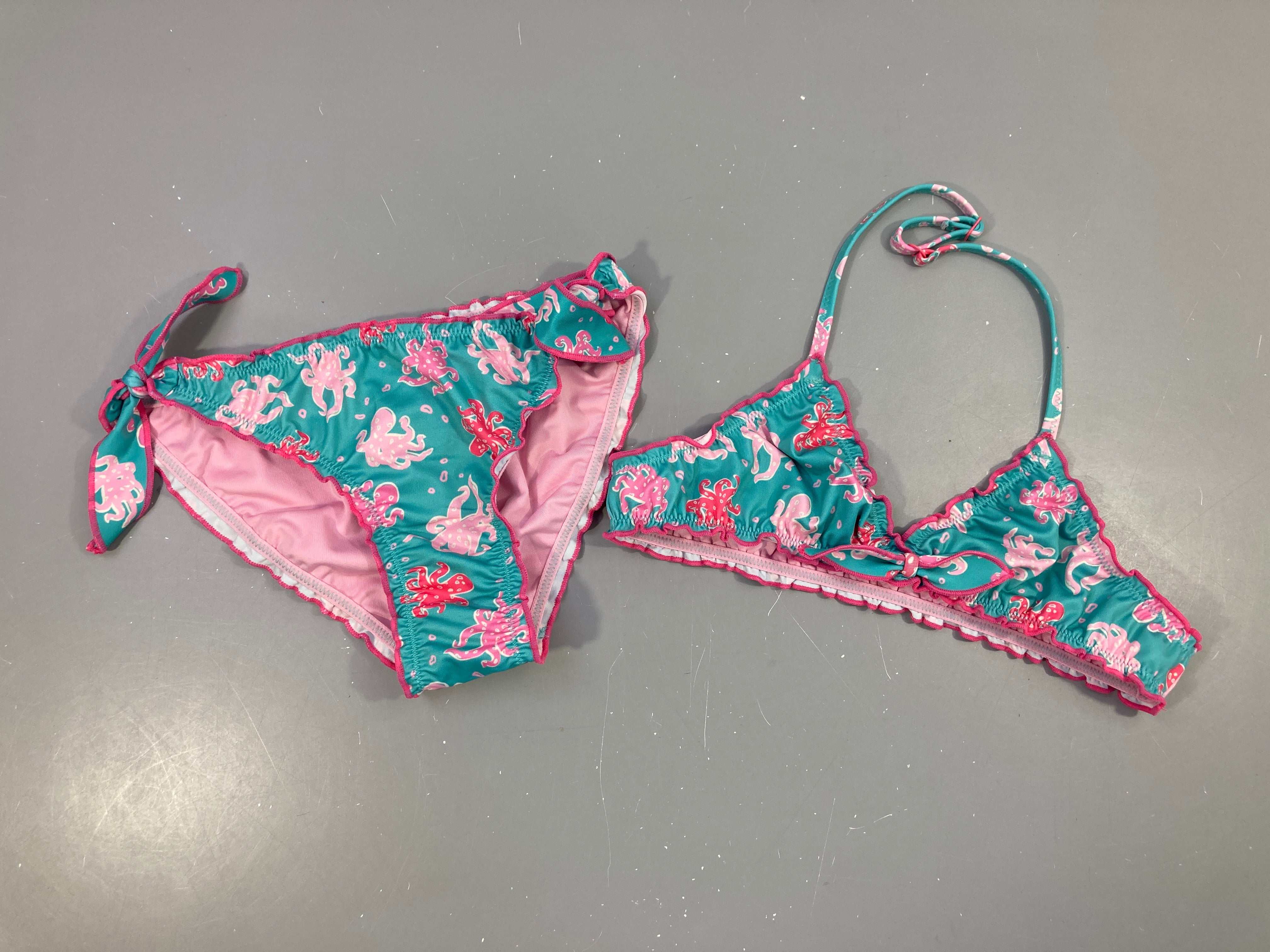 Bikini bleu poulpes rose
