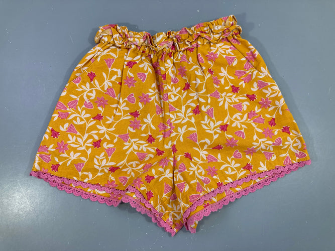 Short coton orange fleurs rose, moins cher chez Petit Kiwi