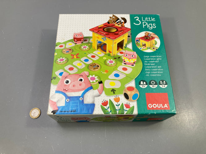 Jeu coopératif 3 Little Pigs, pièces en bois, 2 ans et +, 1-4 joueurs, Goula, moins cher chez Petit Kiwi