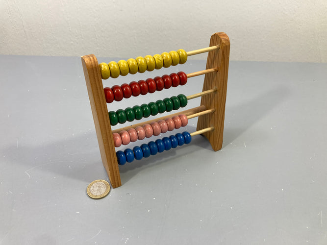 Mini boulier en bois, 5 rangées de perles jaunes, rouges, vertes, roses et bleues, moins cher chez Petit Kiwi