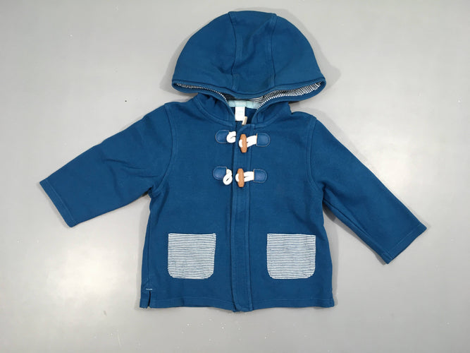 Sweat texturé zippé à capuche bleu attaches Brandebourgs, moins cher chez Petit Kiwi