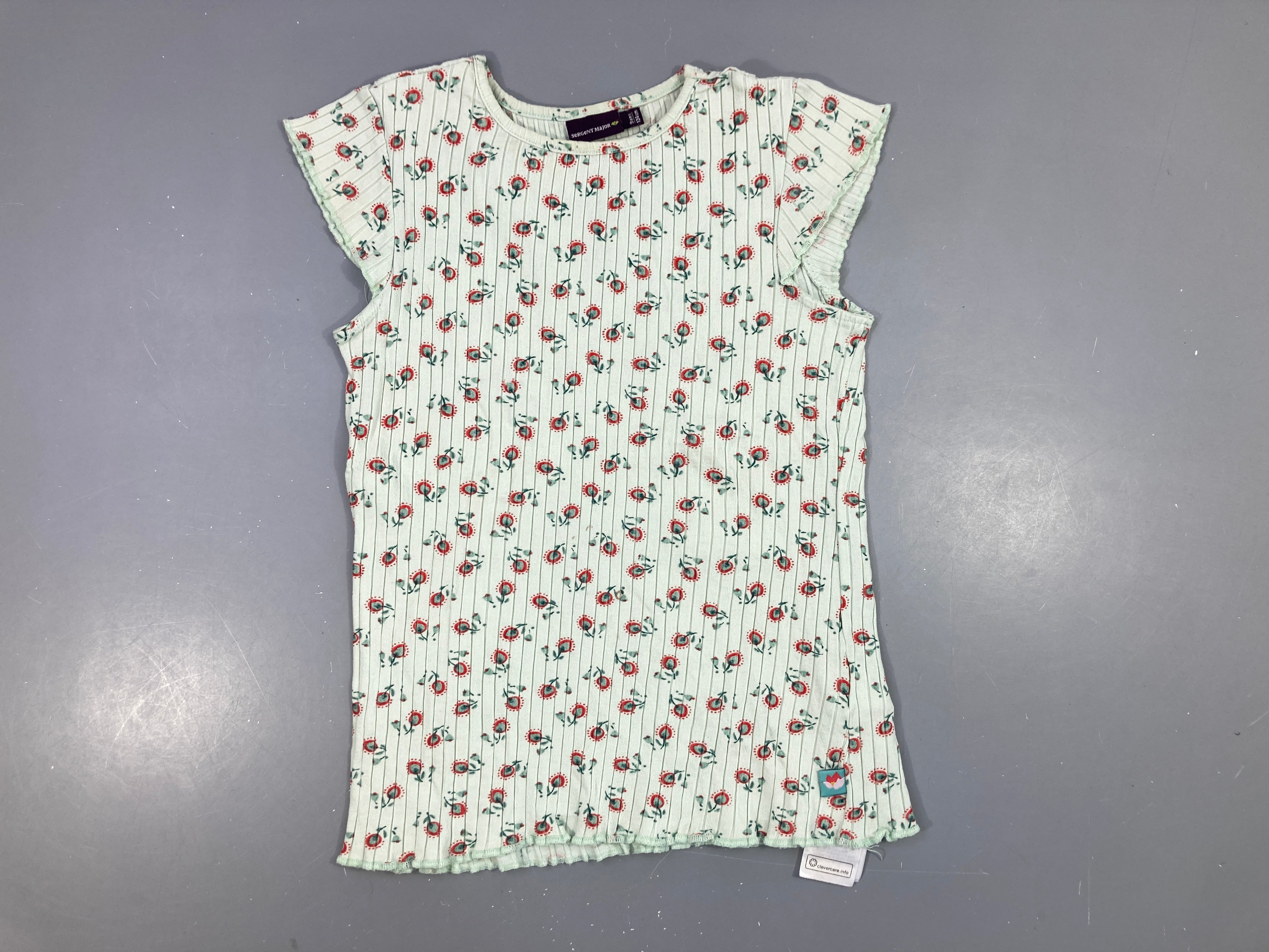 T-shirt m.c côtes vert fleurs cole légèrement taché
