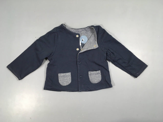 Sweat à pressions réversible gris rayé bleu foncé/bleu foncé Tortue dos, moins cher chez Petit Kiwi