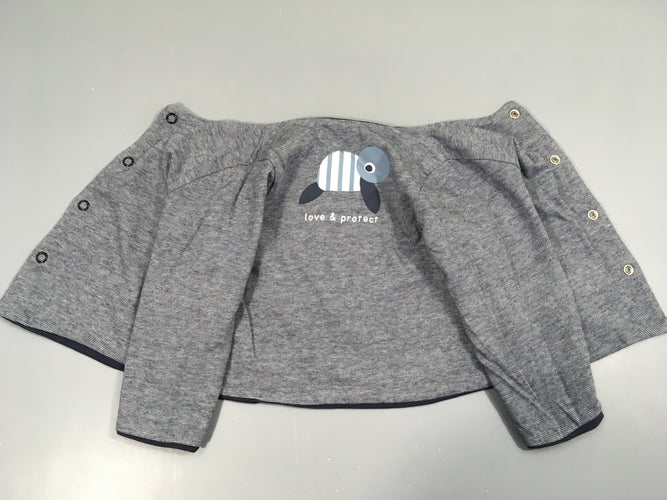 Sweat à pressions réversible gris rayé bleu foncé/bleu foncé Tortue dos, moins cher chez Petit Kiwi