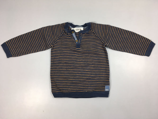 Pull col V blanc rayé brun Légèrement bouloché, moins cher chez Petit Kiwi