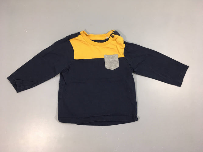 T-shirt m.l bleu foncé jaune poche grise, moins cher chez Petit Kiwi