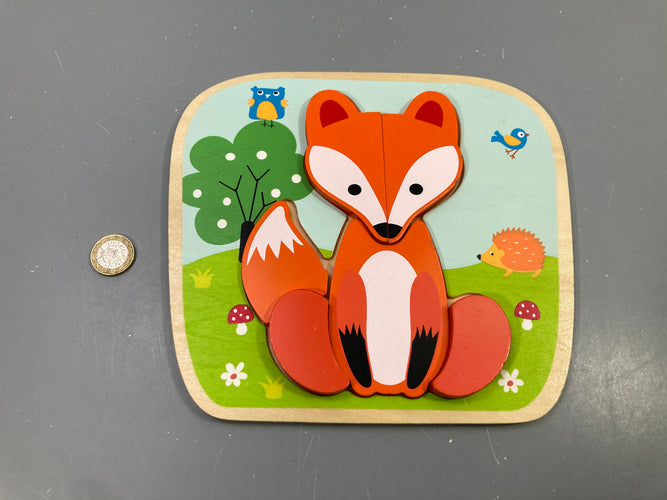 Puzzle à encastrer en bois renard orange, 6 pièces épaisses, moins cher chez Petit Kiwi