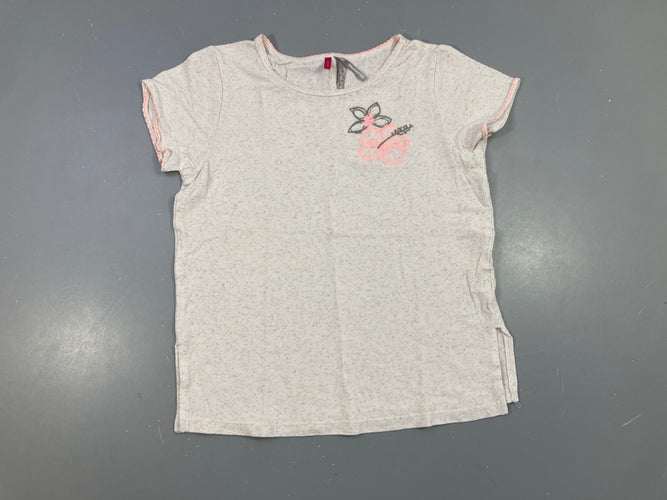 T-shirt m.c blanc chiné rose.gris fleurs, moins cher chez Petit Kiwi
