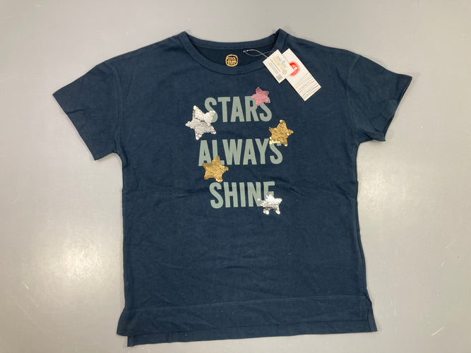 NEUF T-shirt m.c bleu marine étoiles sequins réversibles, 9,99€ neuf, moins cher chez Petit Kiwi