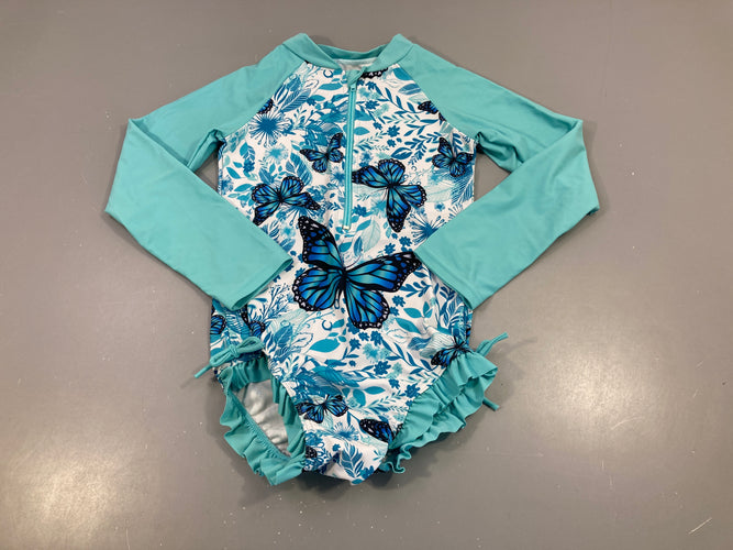 Maillot manches longues blanc/bleu papillons, moins cher chez Petit Kiwi