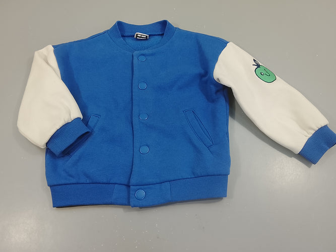 Gilet sweat à pressions bleu, manche blanche pomme, moins cher chez Petit Kiwi