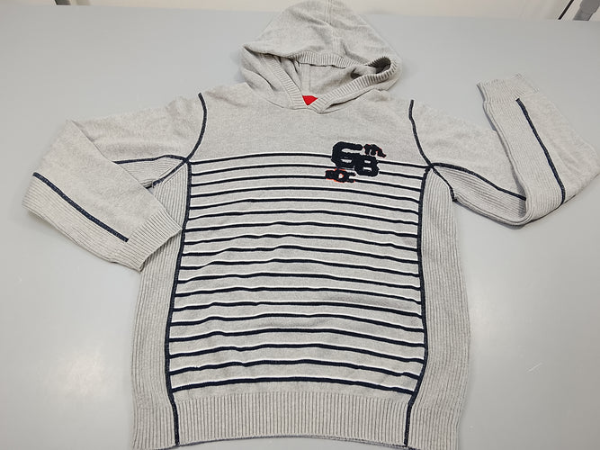 Pull gris clair chiné à capuche rayé bleu marine "68  EDC", moins cher chez Petit Kiwi