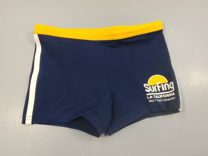 Maillot boxer bleu marine, jaune, blanc "Surfing". Pas de taille indiquée, estimée 9a, moins cher chez Petit Kiwi