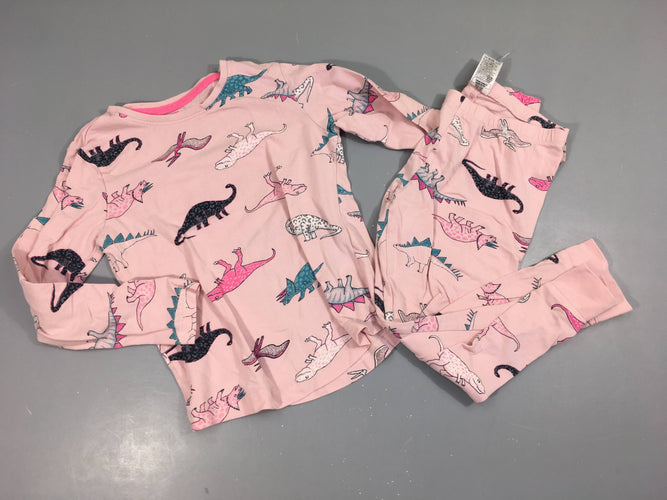 Pyjama 2pcs jersey rose dinos, moins cher chez Petit Kiwi