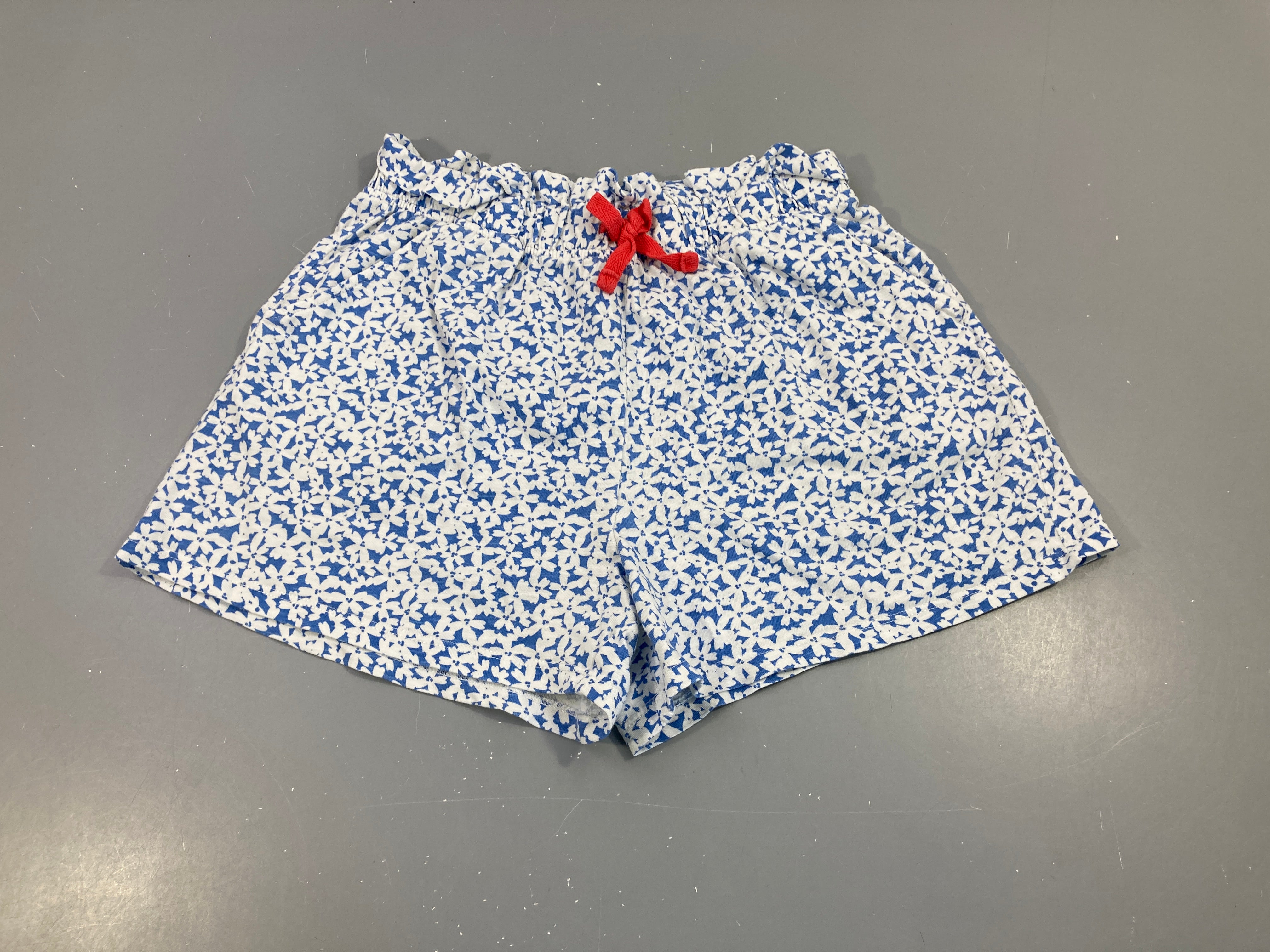 Short jersey bleu fleurs blanches