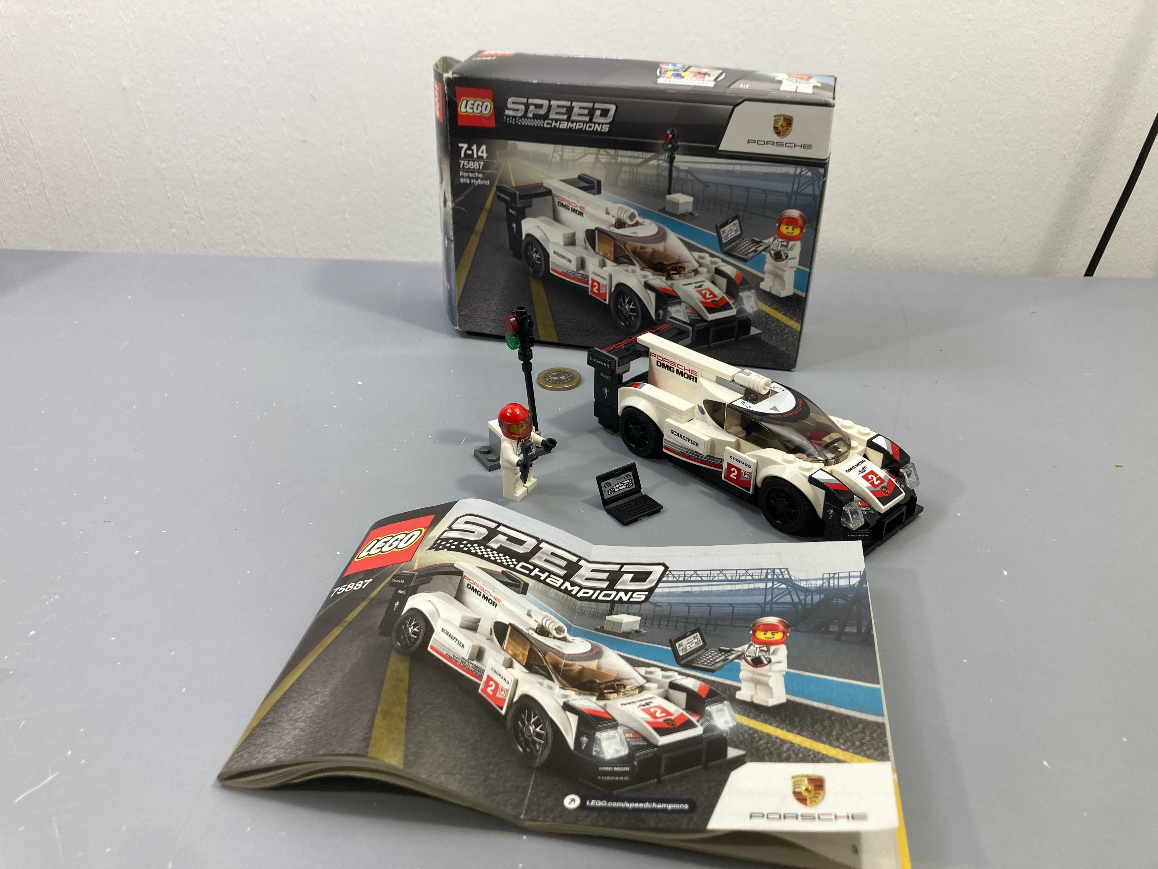 Porsche 919 Hybrid blanche 75887 avec pilote, feu et ordinateur, boîte et notice, Speed Champions