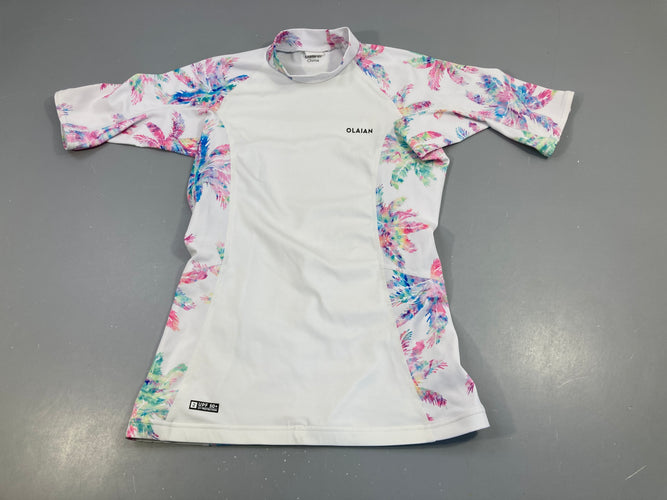 T-shirt m.c anti-uv blanc palmiers rose/vert, UPF 50+, moins cher chez Petit Kiwi