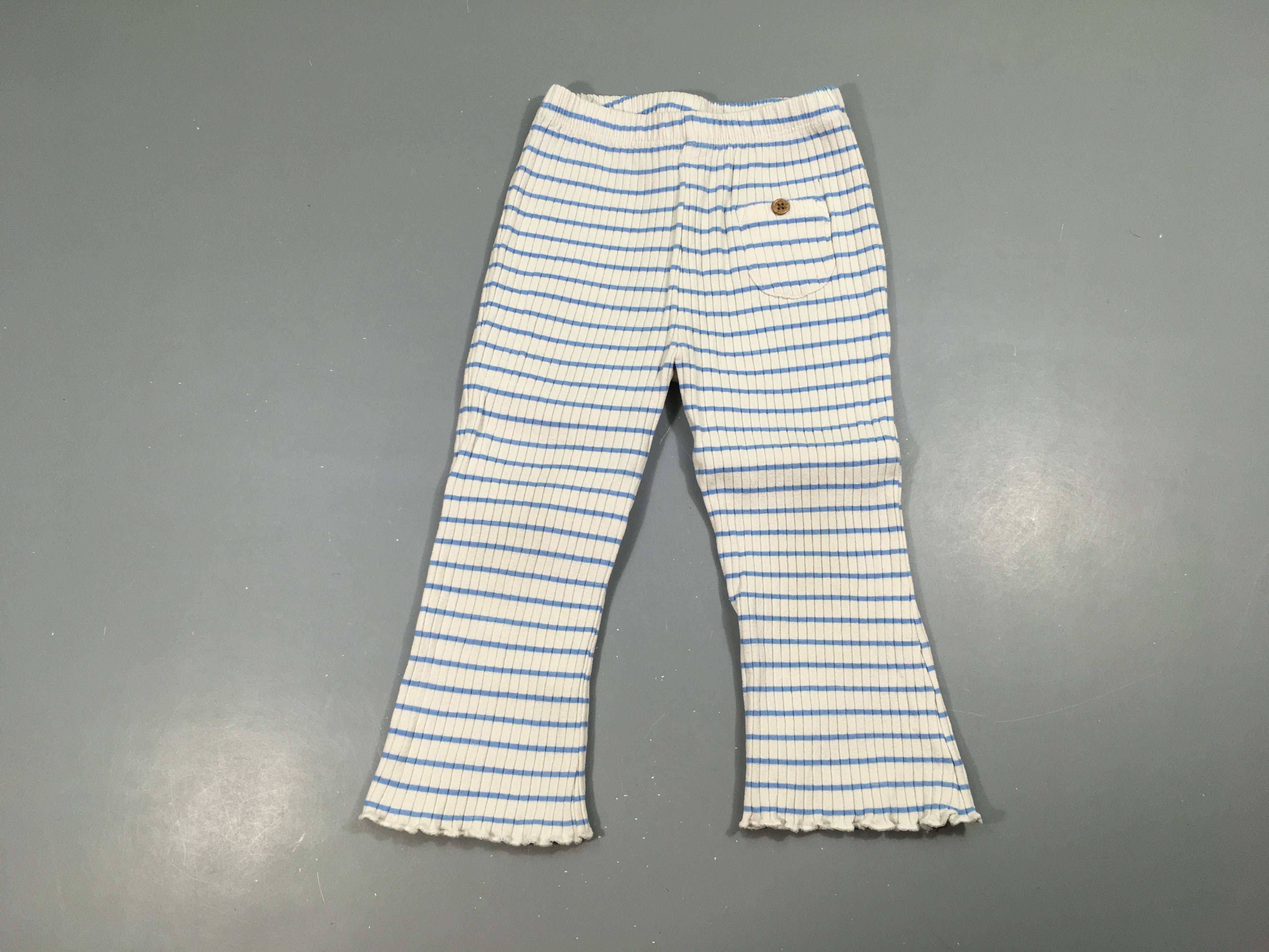 Pantalon jersey côtelé blanc rayé bleu