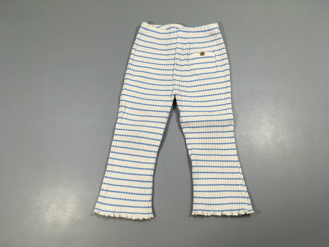 Pantalon jersey côtelé blanc rayé bleu, moins cher chez Petit Kiwi