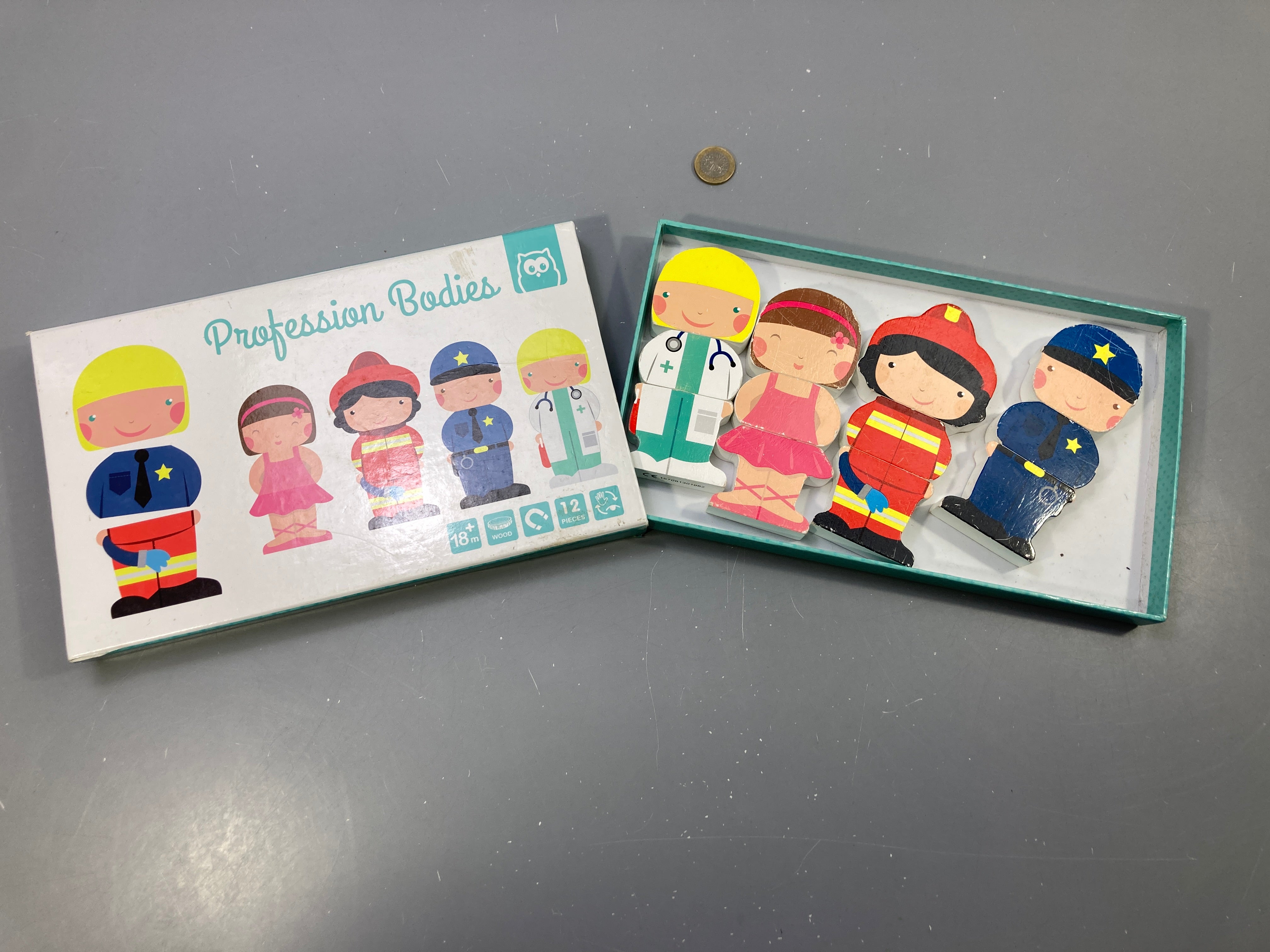 Jeu Profession Bodies, personnages métiers magnétiques en bois, 12 pcs, 18m+