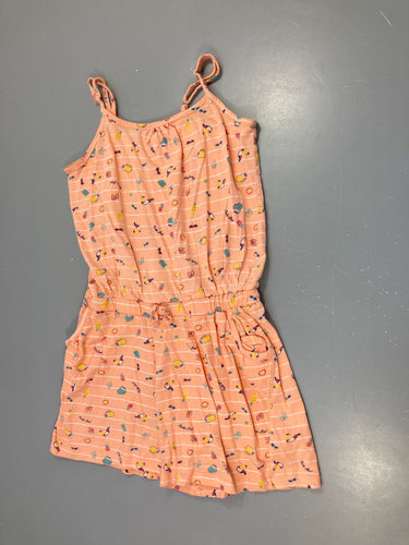Combishort fines bretelles orange rayé blanc motifs plage, légèrement bouloché, moins cher chez Petit Kiwi