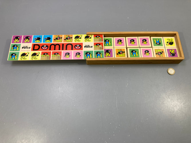 Jeu de dominos Petit Poilu en bois, boîte coulissante, moins cher chez Petit Kiwi
