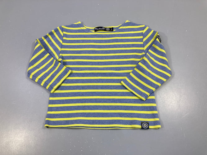 T-shirt m.l bleu chiné rayé jaune, moins cher chez Petit Kiwi