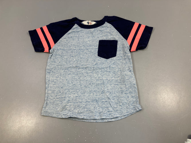 T-shirt m.c bleu flammé poche, un peu bouloché, moins cher chez Petit Kiwi