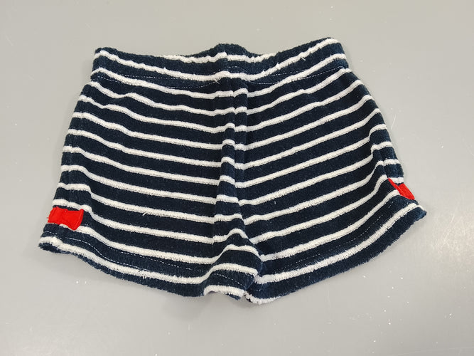 Short éponge bleu marine rayé blanc, noeud rouge, moins cher chez Petit Kiwi