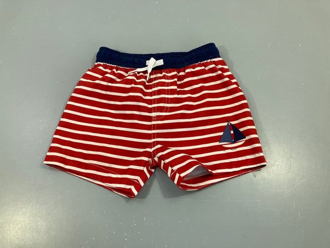 Maillot short rouge rayé blanc bateau, moins cher chez Petit Kiwi