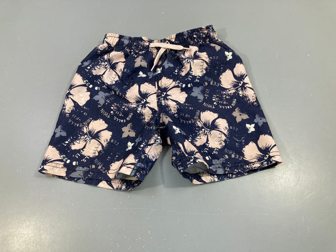 Maillot short bleu marine fleurs roses, moins cher chez Petit Kiwi
