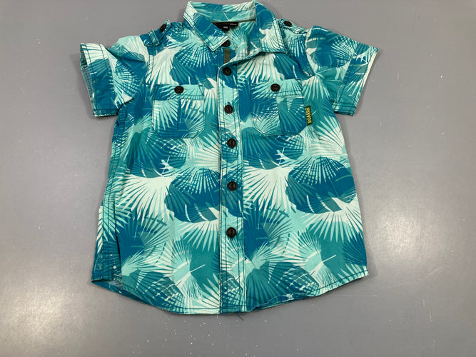 Chemise m.c bleu feuilles, moins cher chez Petit Kiwi