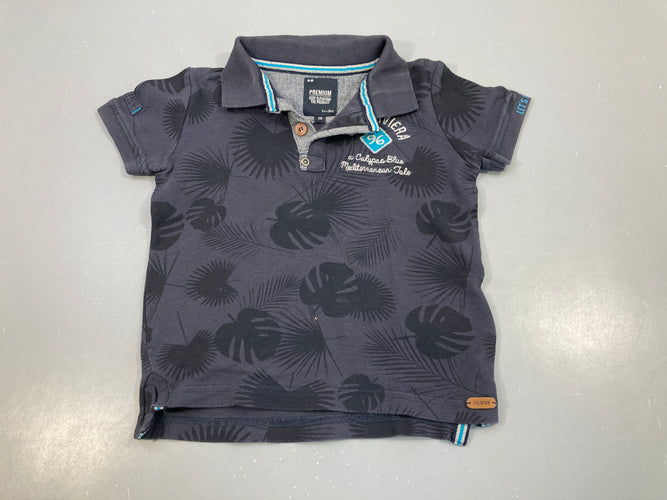 Polo m.c bleu marine feuilles, moins cher chez Petit Kiwi